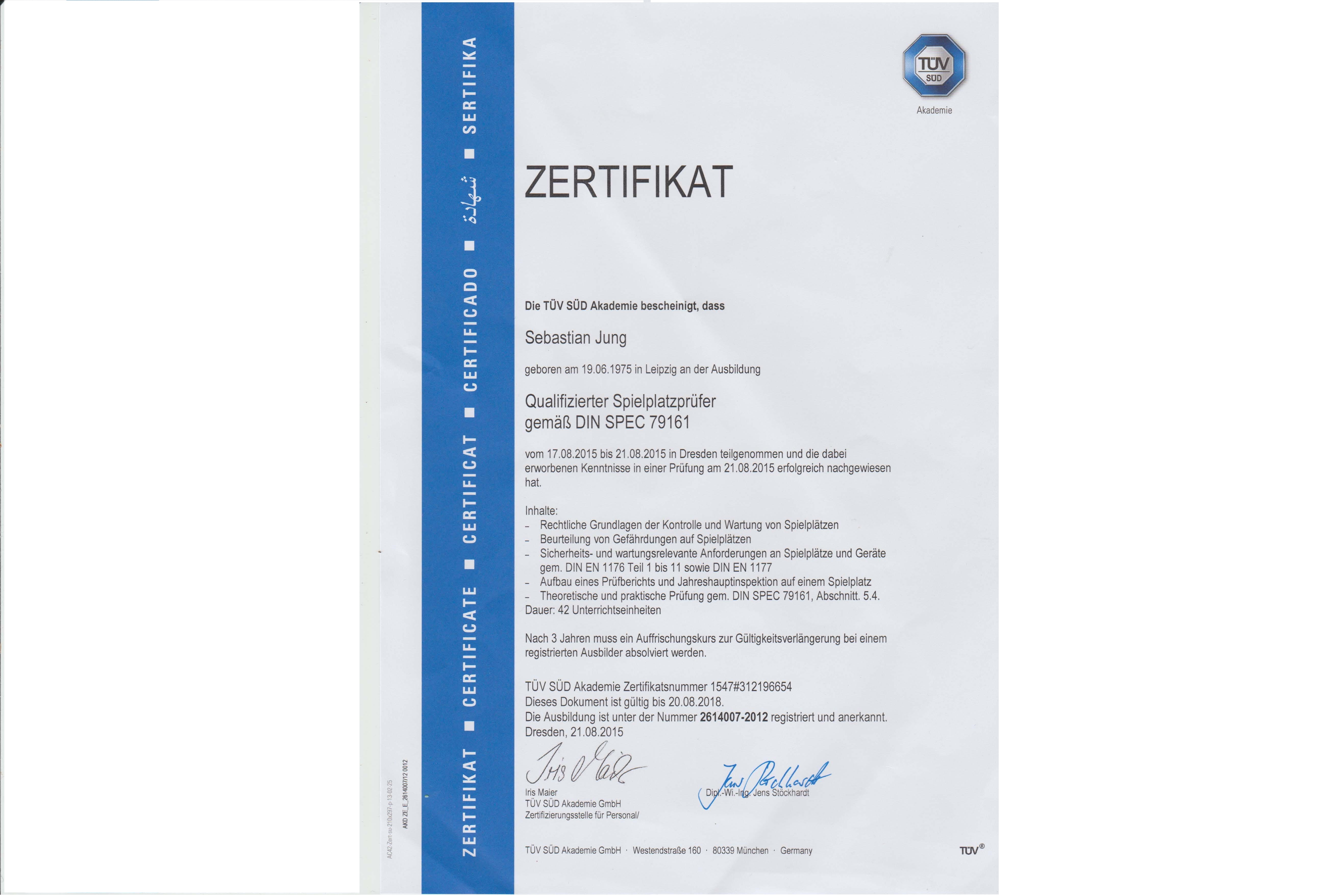 Zertifikat der TÜV SÜD Akademie